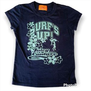 Vintage Juicy Short Sleeve Cotton Glitter Tshirt Surfs Up in Light Blue Glitter